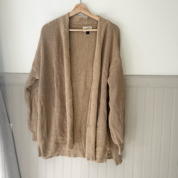 Universal Thread Sweaters - Universal Thread Medium Tan Open-Front Knit Cardigan Pockets 100% Cotton